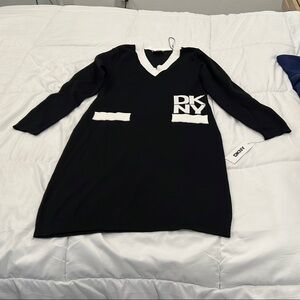 DKNY Black and White Long Sleeve Sweater Dress